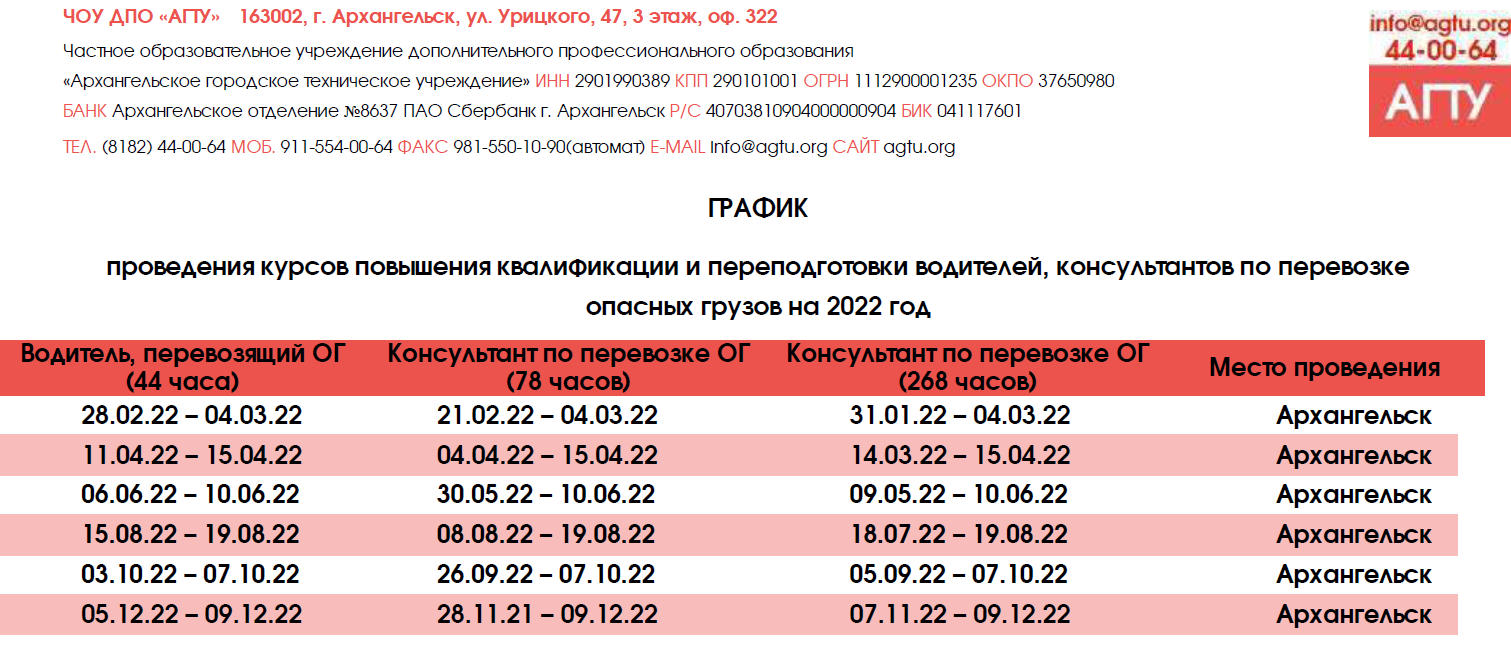 График ДОПОГ 2022